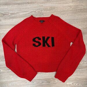 H&M Red Knit Sweater Ski Crop Pullower sz M